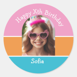 Personalized Photo Happy Birthday Name Any Age Classic Round Sticker