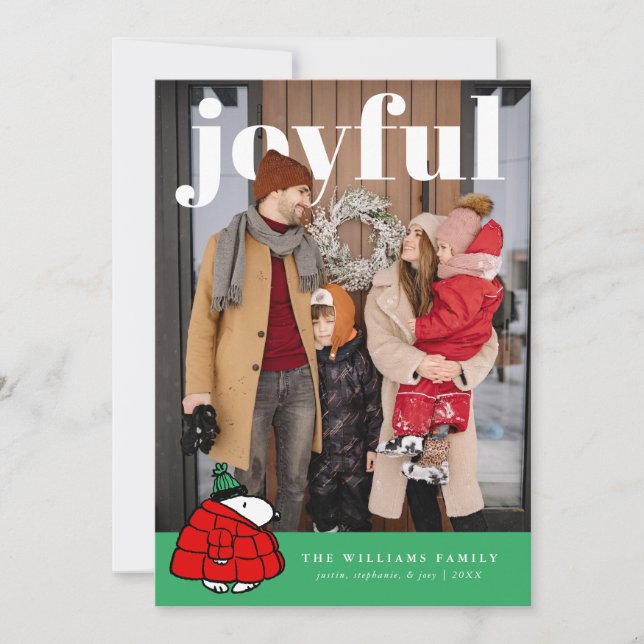 Personalized Photo Holiday Snoopy Puffer Jacket Card (Front)