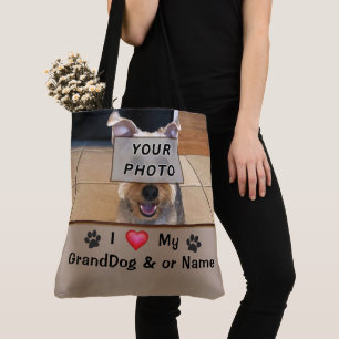 Personalized PHOTO I Love My GrandDog Gifts, Tote Bag
