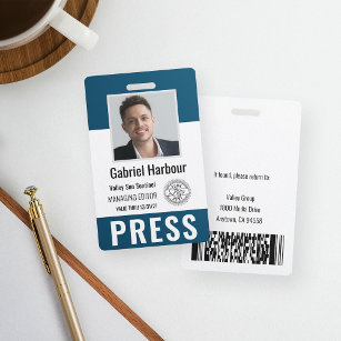 Personalized Photo ID & Logo Journalist Press Pass ID Badge