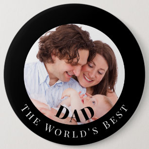 Personalized Photo in Black Circle Best Dad 6 Cm Round Badge