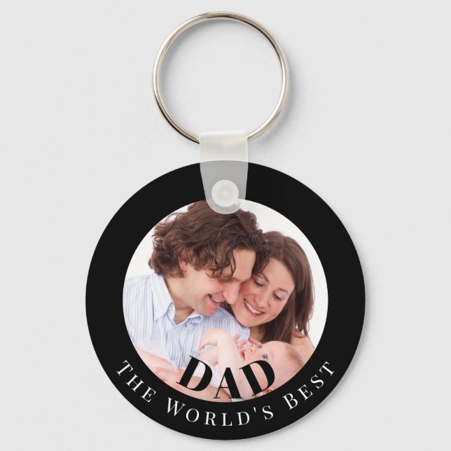 Personalized Photo in Black Circle Best Dad Key Ring (Front)
