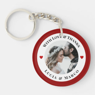 Personalized Photo in White Circle with Red Heart Key Ring