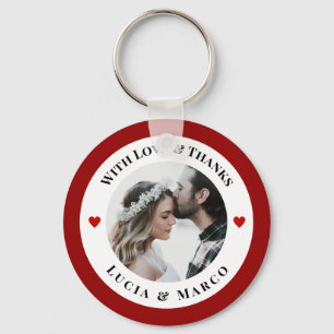 Personalized Photo in White Circle with Red Heart Key Ring