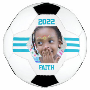 Personalized Photo Keepsake Teal Stripes Soccer Ball