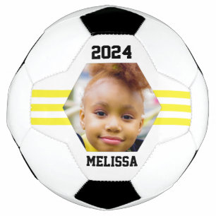 Personalized Photo Keepsake Yellow Stripes Soccer Ball