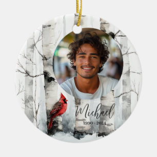 Personalized Photo Memorial Birch Tree Christmas Ceramic Ornament