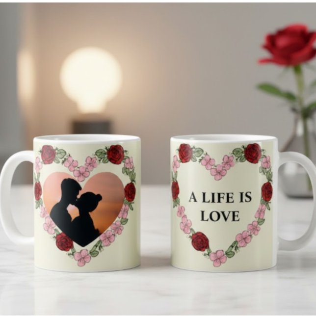 Personalized Photo Mug – Floral Heart Frame (Creator Uploaded)