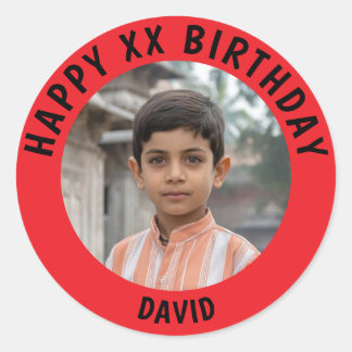 Personalized Photo, Name And Age Birthday Classic Round Sticker