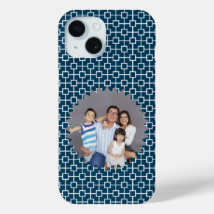 Personalized Photo on Blue Geometric Backdrop iPhone 15 Case