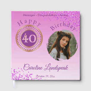 Personalized Photo Pink Glitter, 40th Birthday Guest Book