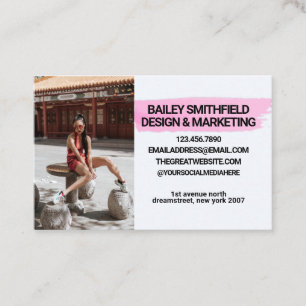 Personalized Photo Pink Watercolor Business Card