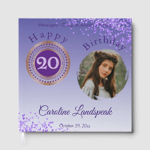 Personalized Photo Purple Glitter, 20th Birthday Guest Book