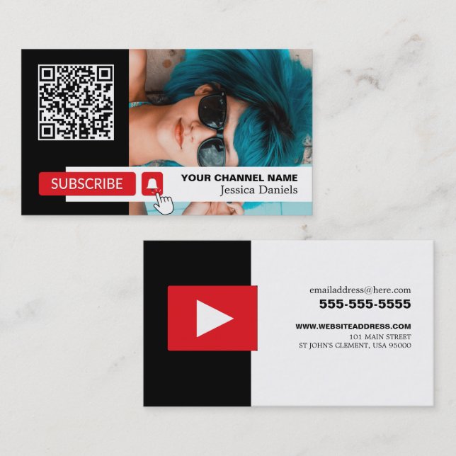 Personalized Photo & QR Code, Youtube - Vlogger Business Card (Front/Back)