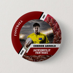 Personalized photo sports button/pin football butt 6 cm round badge