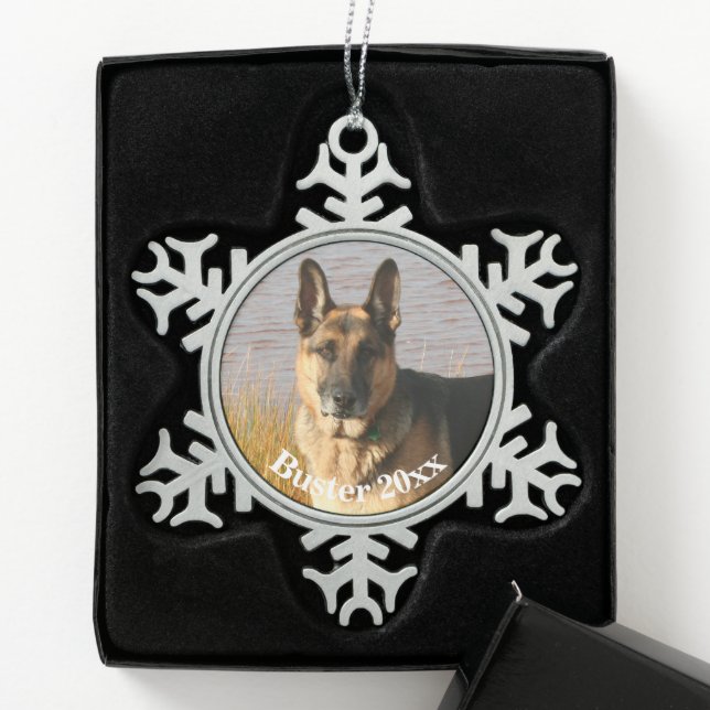 Personalized Photo Template Pewter Christmas Snowflake Pewter Christmas Ornament (Box)