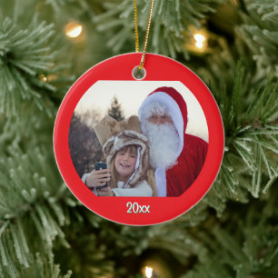 Personalized Photo Two Lines Text Merry Christmas Ceramic Ornament