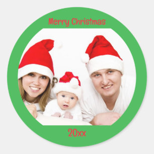 Personalized Photo Two Lines Text Merry Christmas Classic Round Sticker