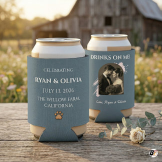 Personalized Photo Wedding Paw Print & Drinks On M Can Cooler