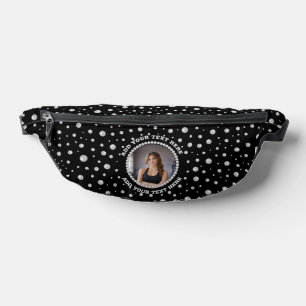 Personalized Photo with Pearls Circle on Black Bum Bags