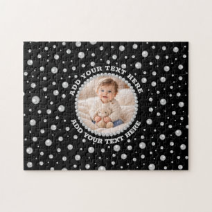 Personalized Photo with Pearls Circle on Black Jigsaw Puzzle