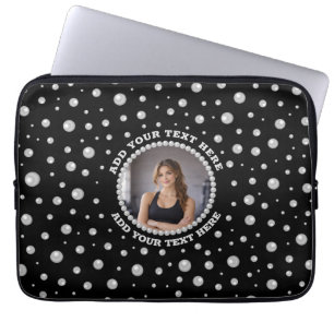 Personalized Photo with Pearls Circle on Black Laptop Sleeve