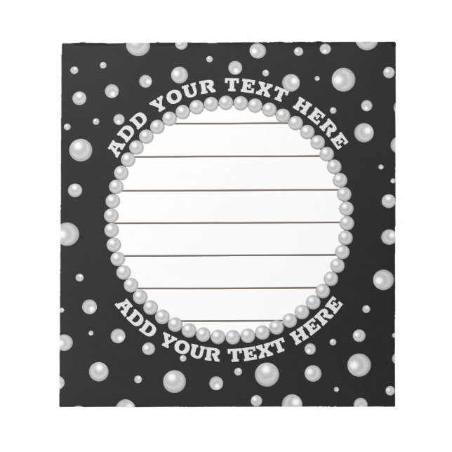 Personalized Photo with Pearls Circle on Black Notepad (Front)