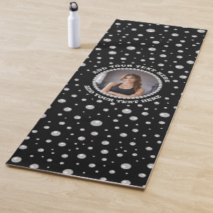 Personalized Photo with Pearls Circle on Black Yoga Mat