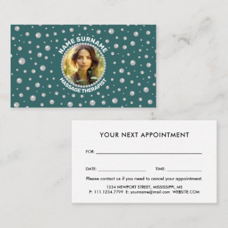 Personalized Photo with Pearls Circle on Teal Appointment Card