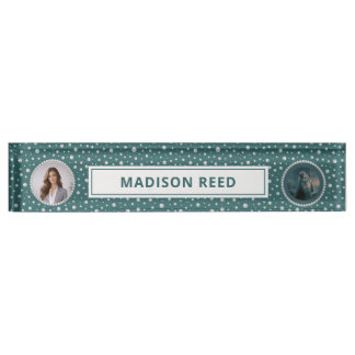 Personalized Photo with Pearls Circle on Teal Nameplate