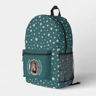 Personalized Photo with Pearls Circle on Teal Printed Backpack