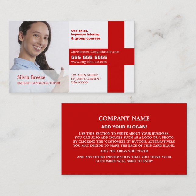 Personalized Photograph, English Language Tutor Business Card (Front/Back)