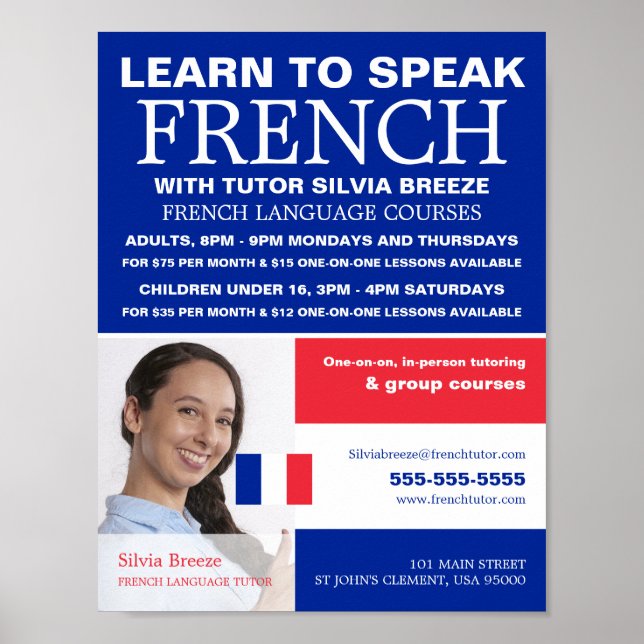 Personalized Photograph, French Language Course Poster (Front)