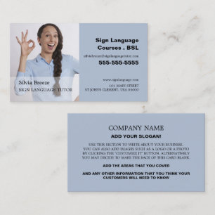 Personalized Photograph, Sign Language Tutor Business Card