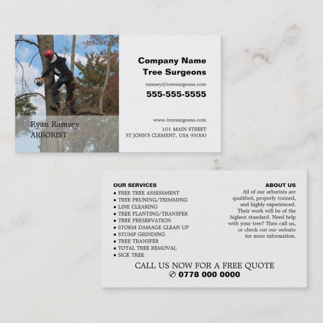 Personalized Photograph - Tree Surgeon - Arborist Business Card (Front/Back)