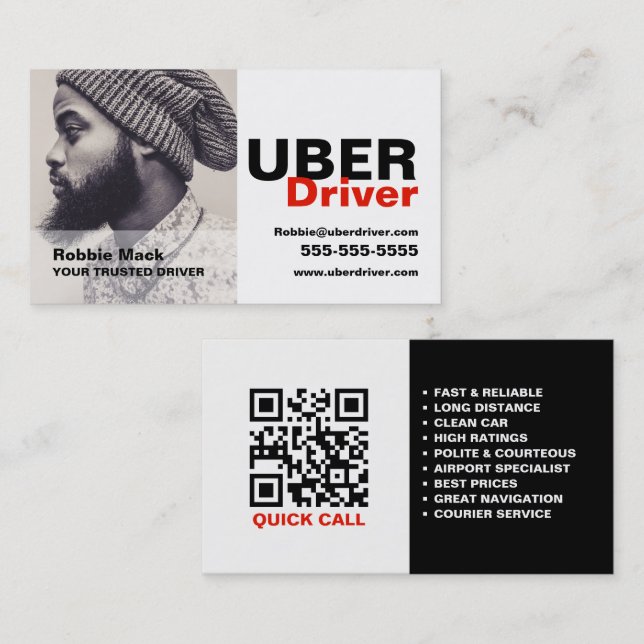 Personalized Photograph, Uber Driver Business Card (Front/Back)