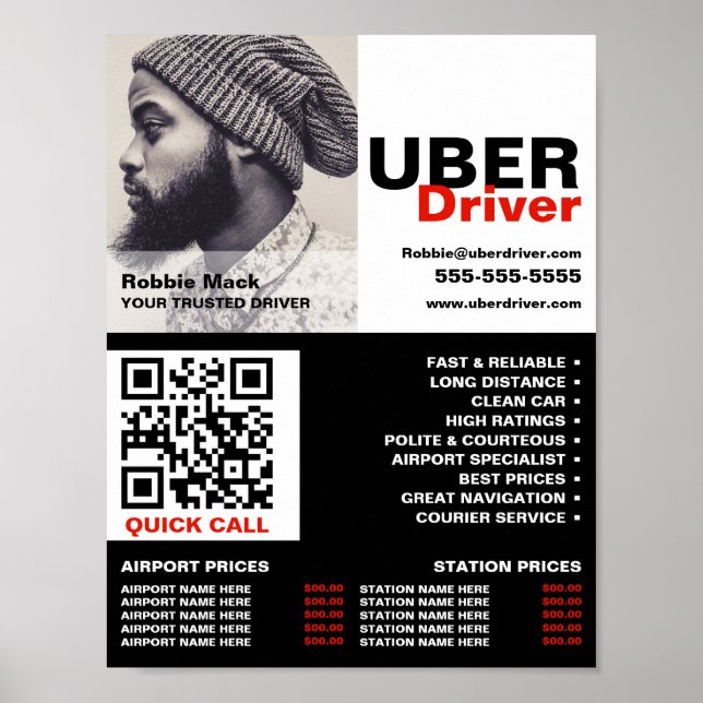 Personalized Photograph, Uber Driver - Price List Poster (Front)