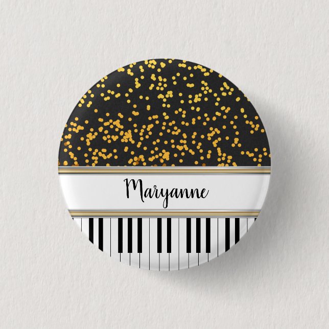 Personalized Piano Keys Gold Polka Dots Pattern 3 Cm Round Badge (Front)