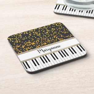 Personalized Piano Keys Gold Polka Dots Pattern Coaster