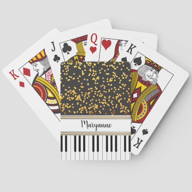 Personalized Piano Keys Gold Polka Dots Pattern Playing Cards (Back)