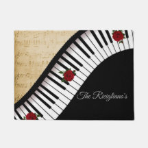 Personalized Piano Keys with Roses Door Mat