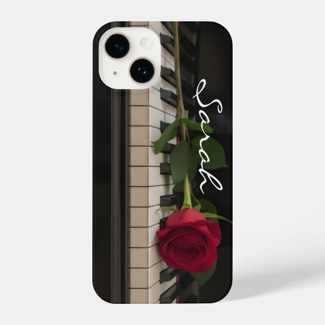 Personalized Piano with a red rose - romantic iPhone Case (Back)