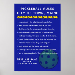 Personalized Pickleball Rules For Cities of Maine Poster