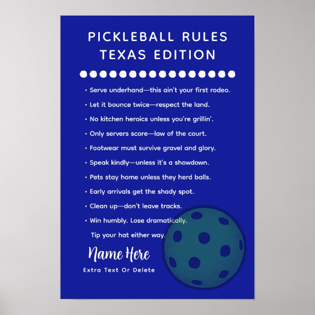 Personalized Pickleball Rules Texas Edition Poster (Front)