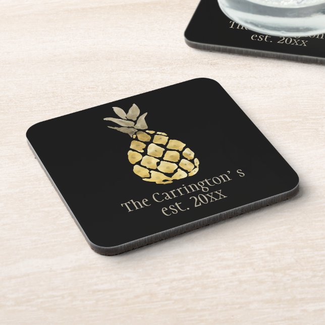 Personalized Pineapple Stenciled  Coaster (Left Side)