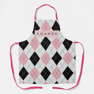 Personalized Pink and Black Diamond Pattern  Apron