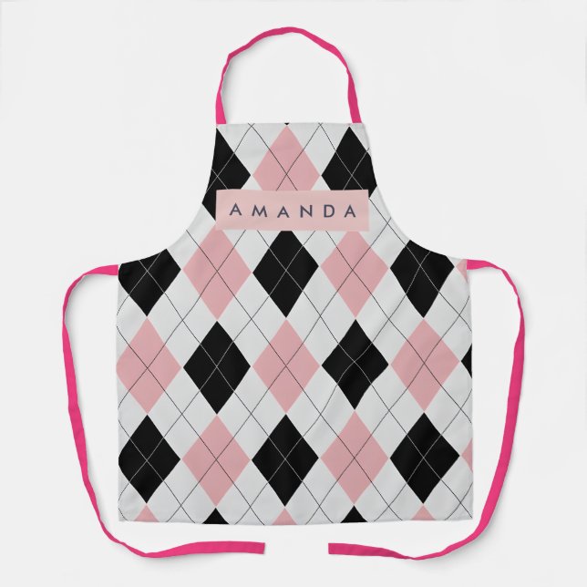 Personalized Pink and Black Diamond Pattern  Apron (Front)