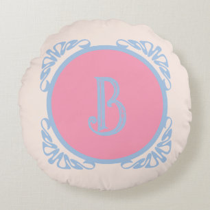 Personalized pink and blue round cushion