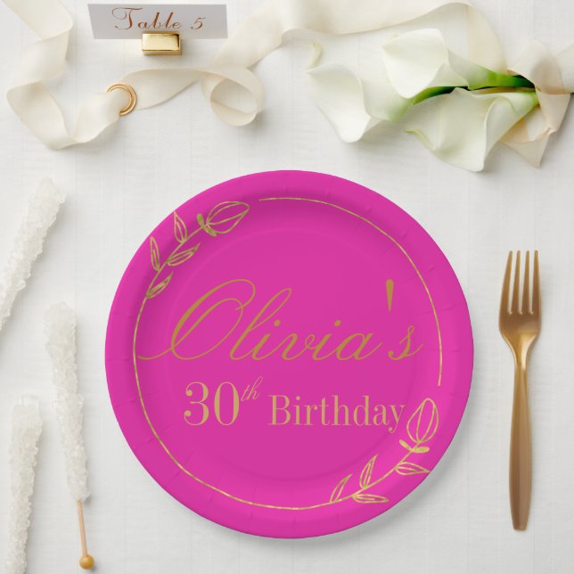 Personalized Pink and Gold Paper Plate (Wedding)