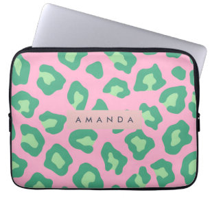 Personalized Pink and Green Leopard Print Laptop Sleeve